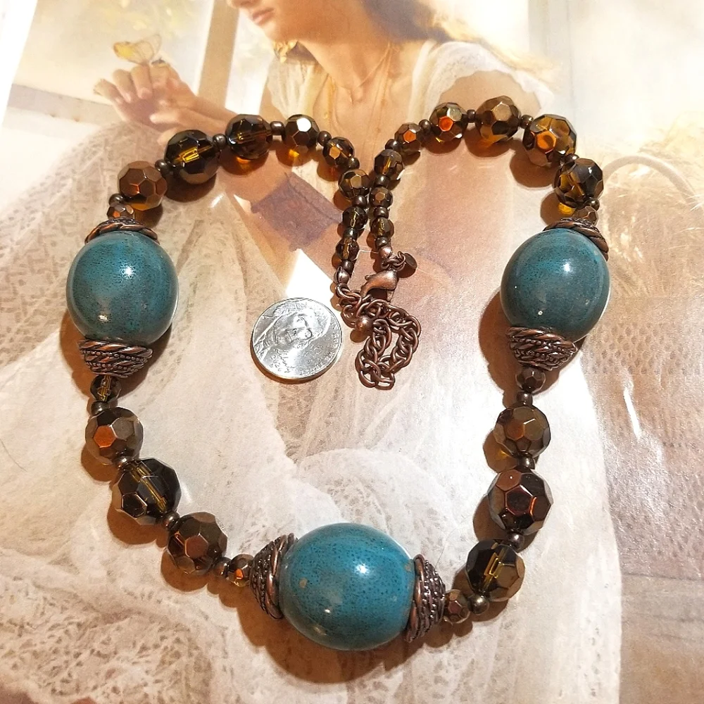 NEW Premier Designs Copper Crystals Ceramic Beads Necklace - Picture 4 of 7